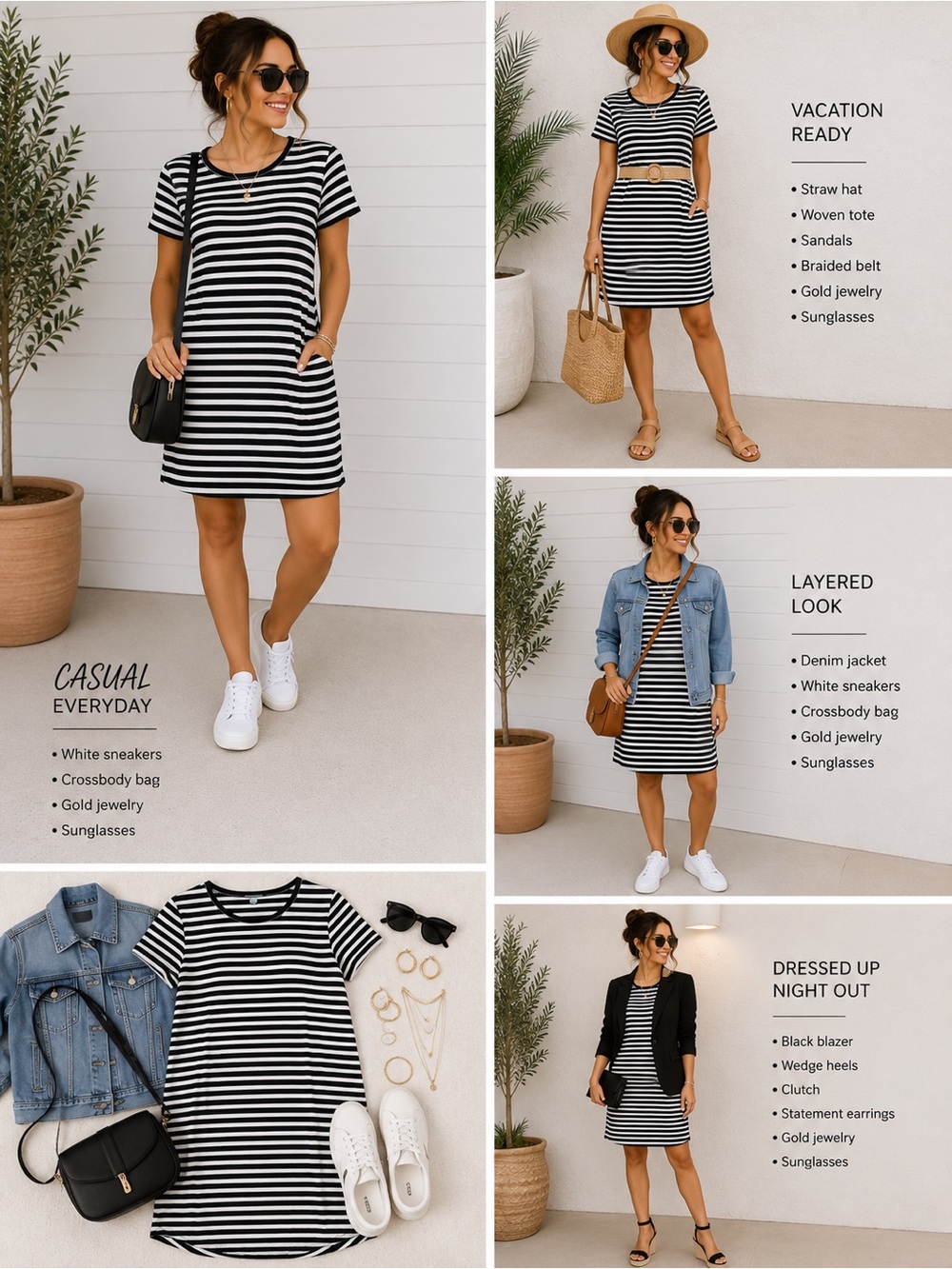 Navy & White Striped Short Sleeve Mini Dress